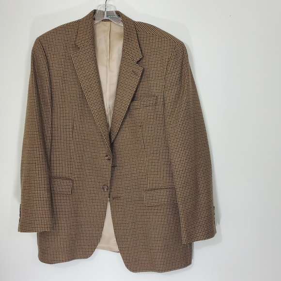 Lauren Ralph Lauren 100% Lambswool Hounds tooth Tan Jacket, Size 43L - Picture 15 of 15